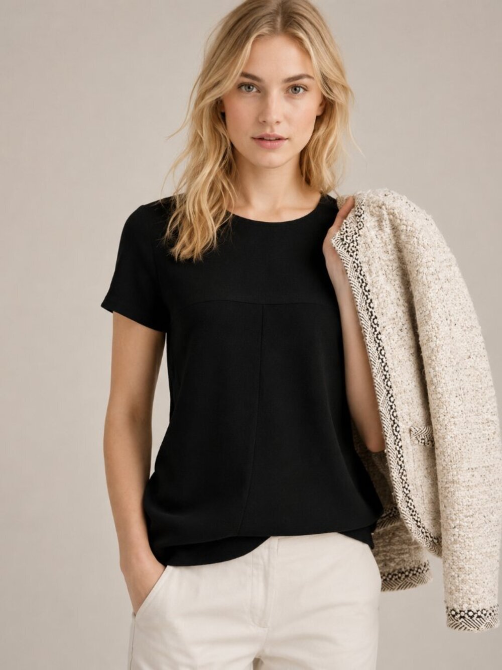J. Crew Matte Crepe Tee Button Back Short Sleeve #A3095
